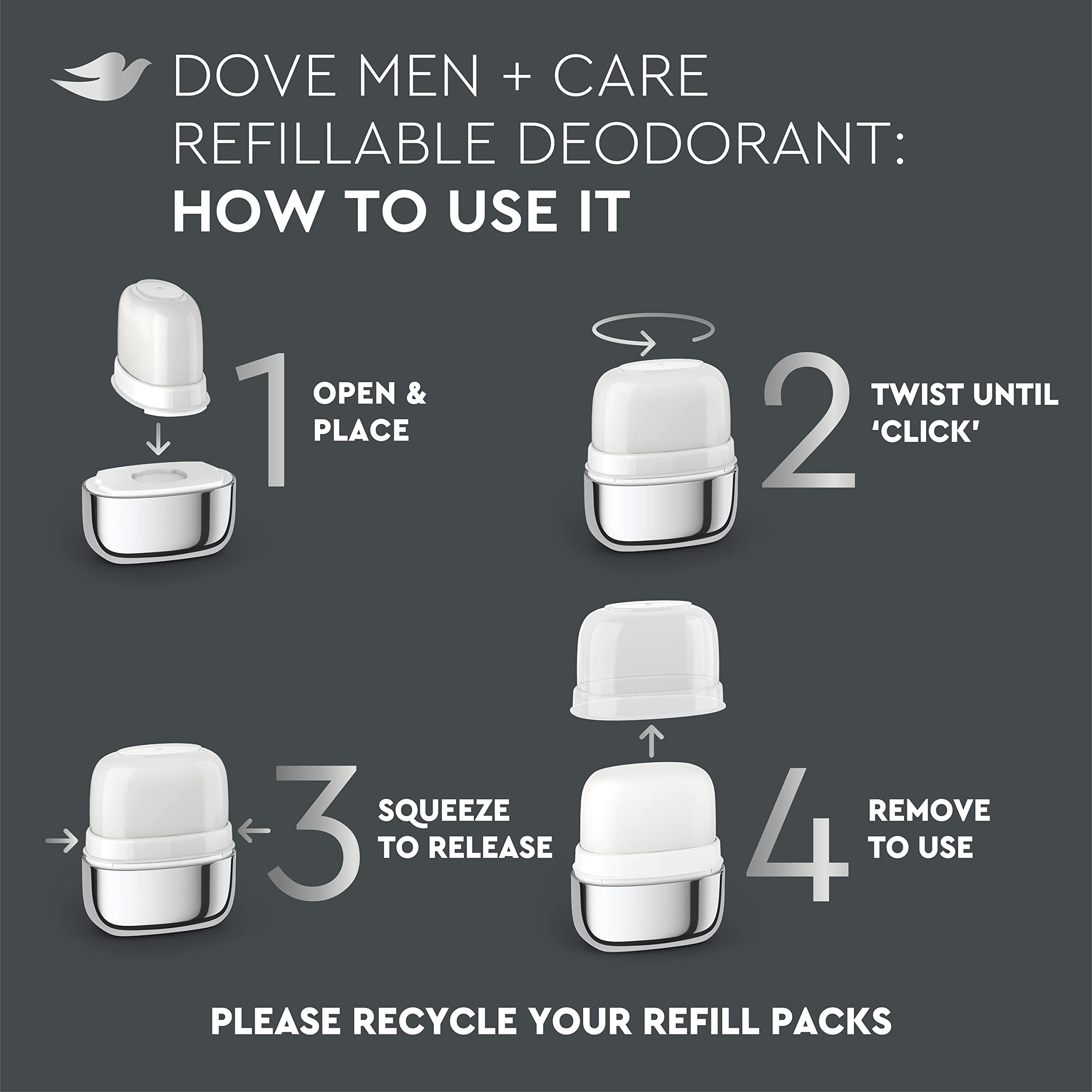Recargas con 98% plástico reciclado para DOVE MEN + CARE.