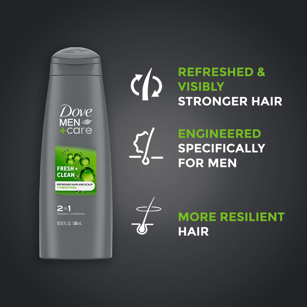Champú y acondicionador 2 en 1 Fresco y Limpio Dove Men+Care para energía capilar