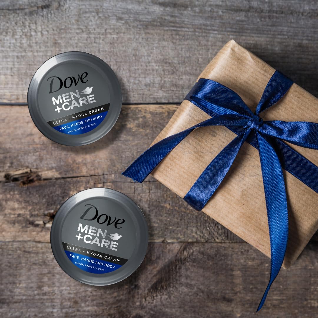 Dove Men+Care Ultra Hydra paquete de 3 tarros para uso en casa.