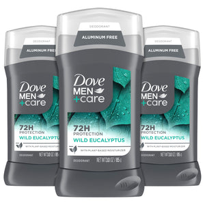 Dove Men+Care Wild Eucalyptus deodorant stick front view for lasting freshness.