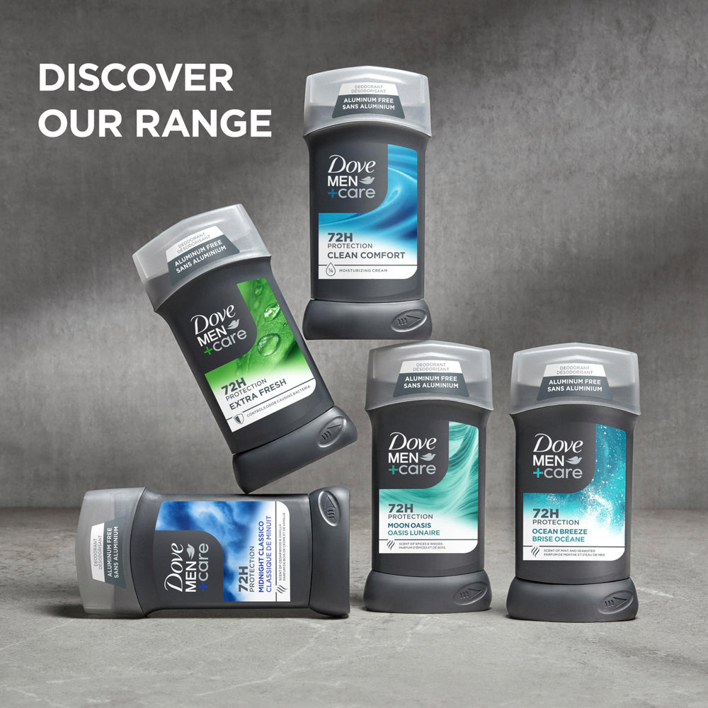 Dove Men+Care Wild Eucalyptus deodorant stick on a dresser.
