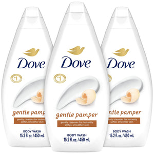 Conjunto Dove: tres botellas listos para la rutina diaria de cuidado suave de la piel.