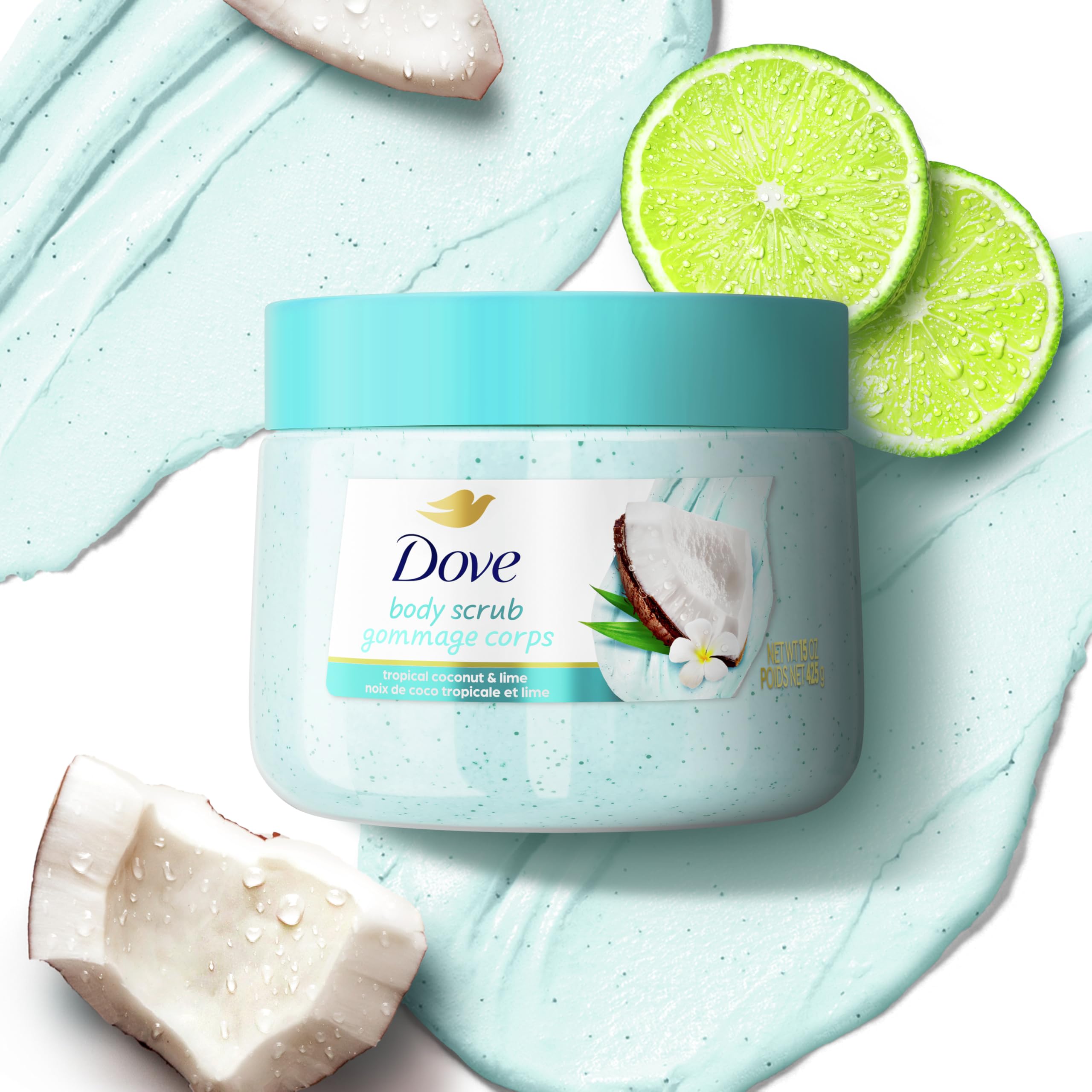 Dove piel satinada tras exfoliar, sensación suave tras ducha.
