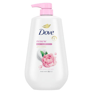 Dove Renew Peony & Rose Oil, botella-vertido para hidratación suave.