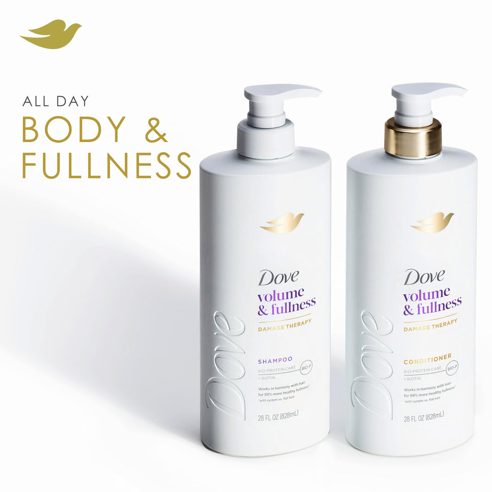 Dove Volume & Fullness con tecnología Bio-Proteína fortalece el cabello tras cada lavado.