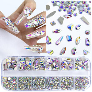 Dowarm piedras cristal AB redondas con base plana, ideales para uñas brillantes.