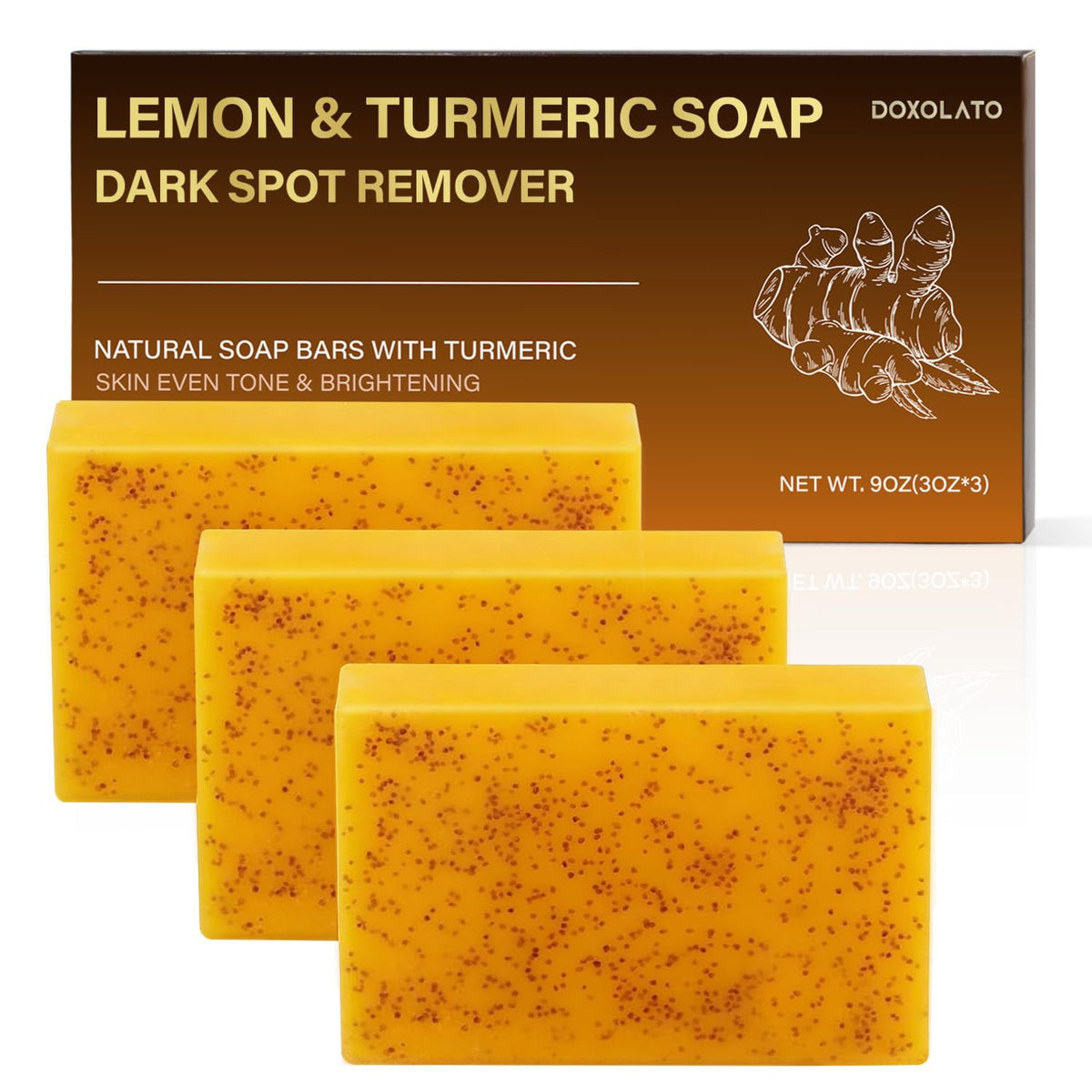 DOXOLATO barra exfoliante limón curcuma para rostro, piel suave y poros limpios
