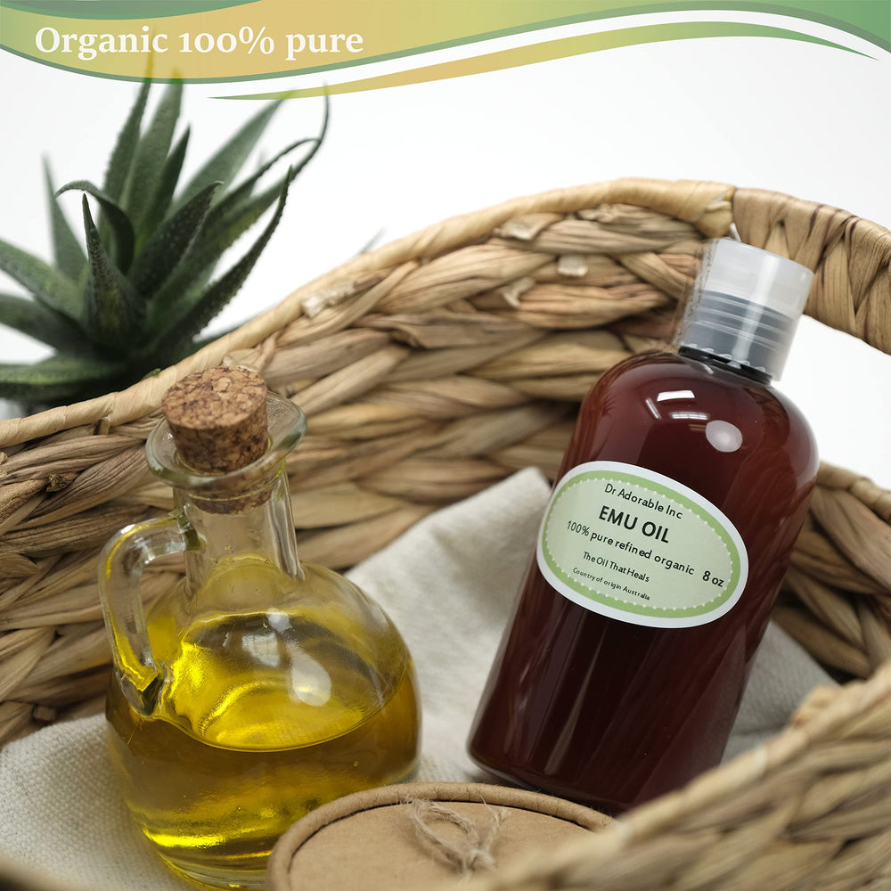 Dr Adorable Aceite de Emú orgánico 8 oz, textura cremosa lista para aplicar.