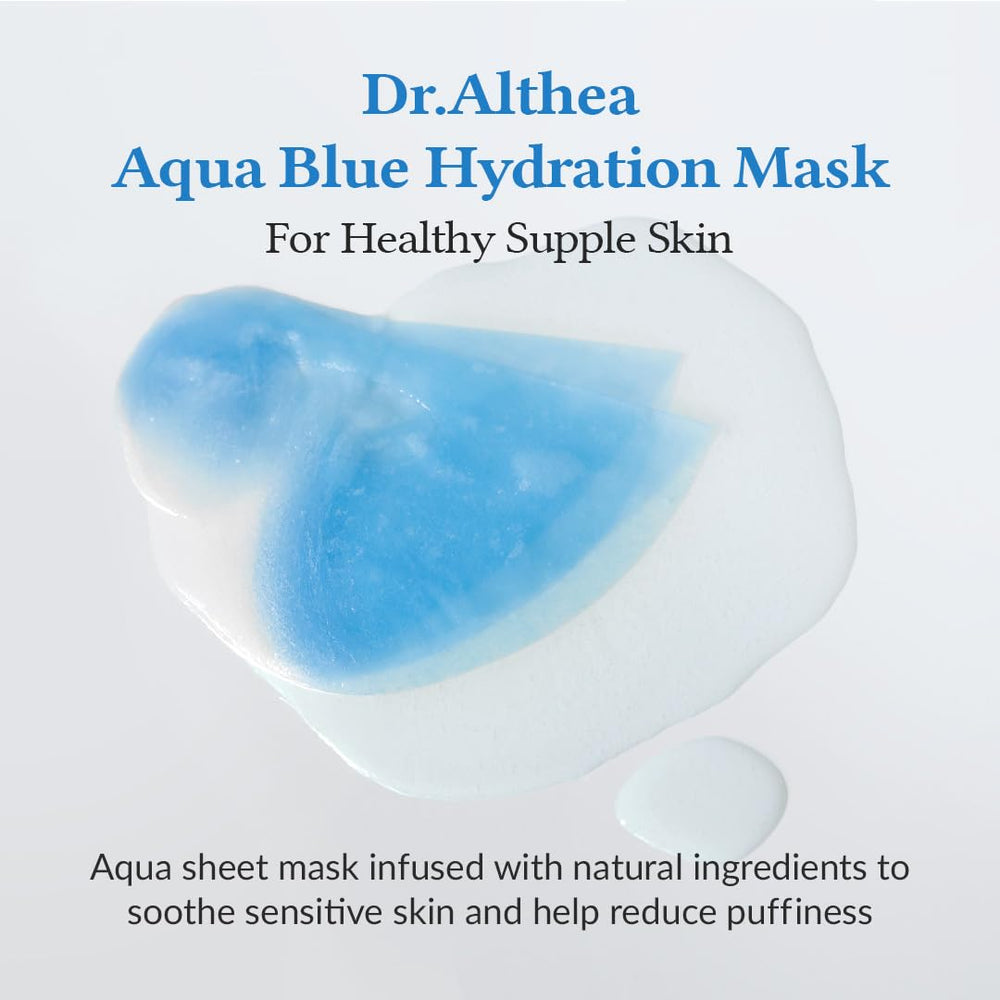 Detalle del tinte azul de la mascarilla Dr.Althea con tono calmante.
