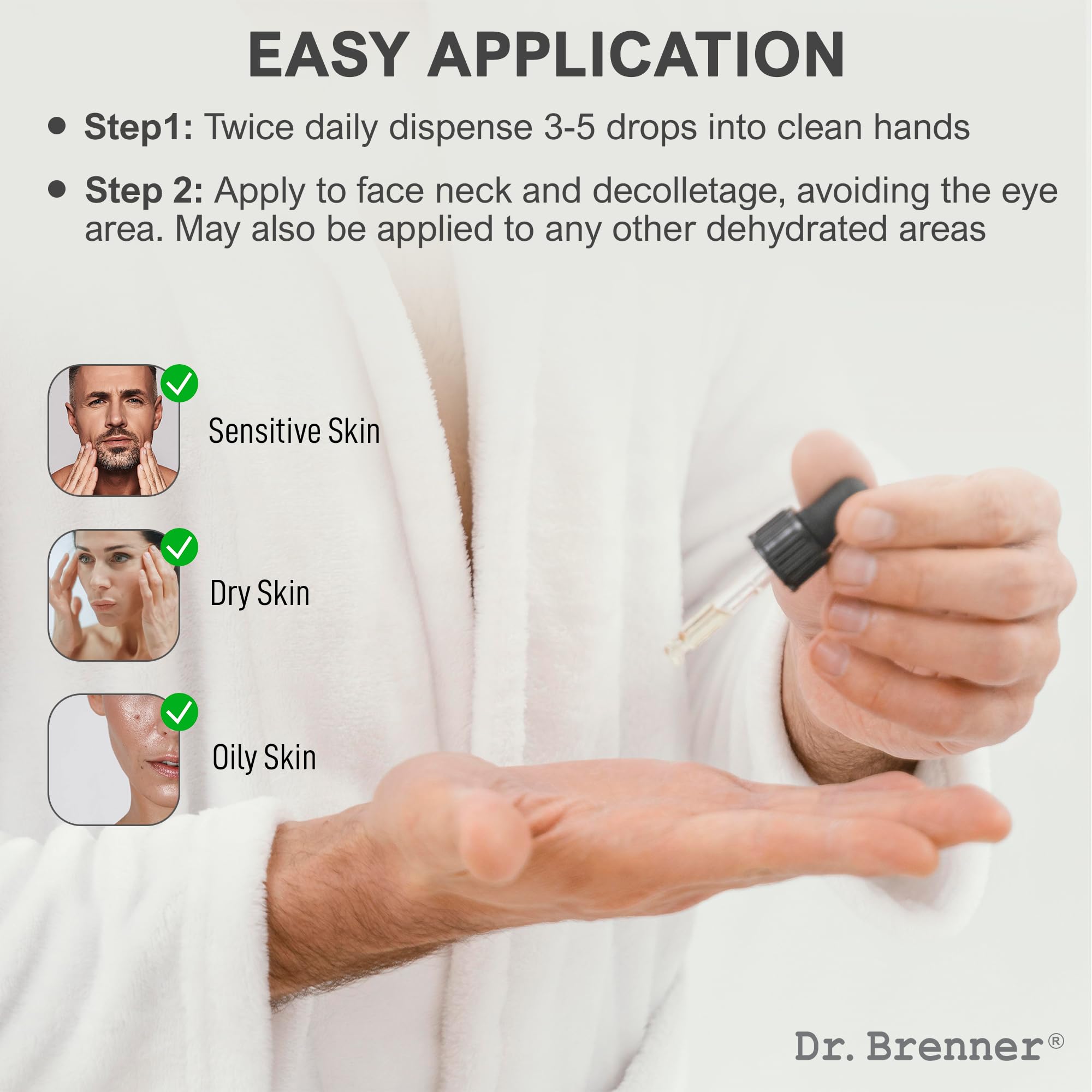 Dr. Brenner serum para aplicación facial diaria, con hidratación duradera.