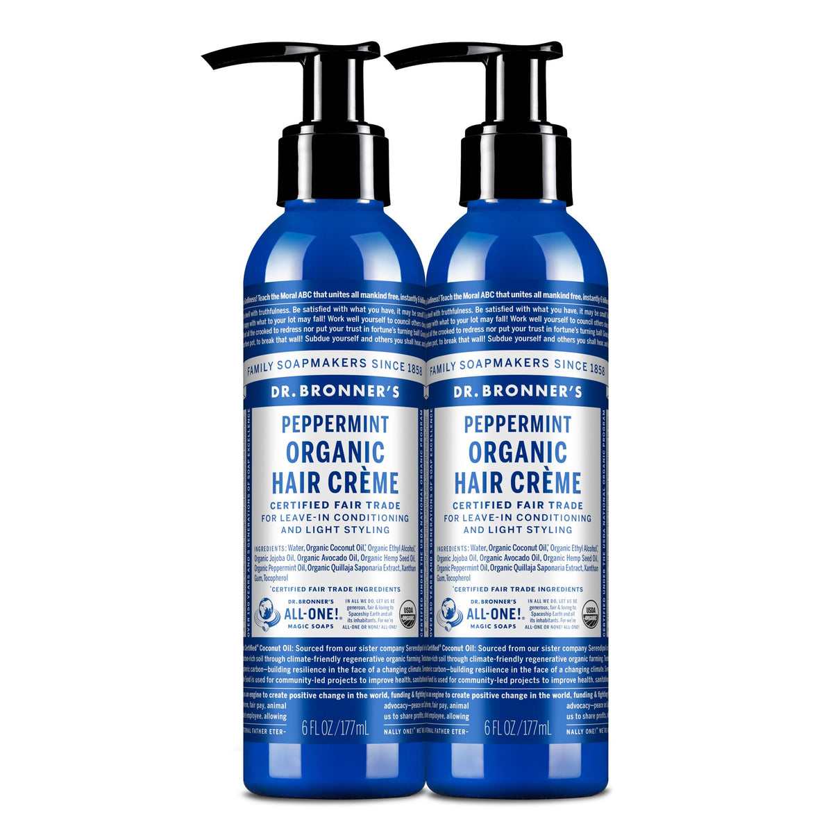 Dr. Bronner's crema para cabello orgánica de menta en bote, hidratación suave.