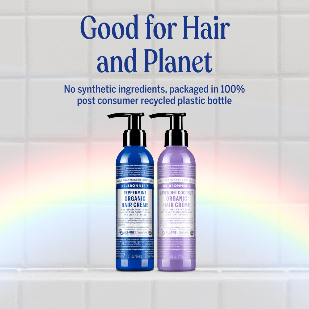 Brillo y suavidad con Dr. Bronner's crema capilar orgánica de menta.