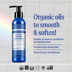 Textura suave de Dr. Bronner's crema capilar de menta para controlar frizz.