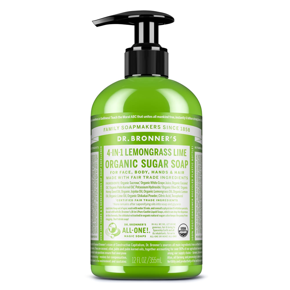 Dr. Bronner's jabón azúcar orgánico hierba limón, bote: limpieza suave para piel sensible