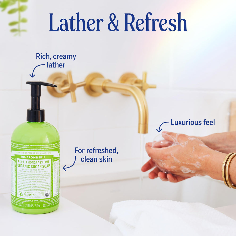 Dr. Bronner's jabón azúcar orgánico hierba limón, cuidado suave para cabello y rostro