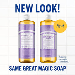 Etiqueta del Jabón líquido Dr. Bronner's Castile Lavanda, aroma natural.