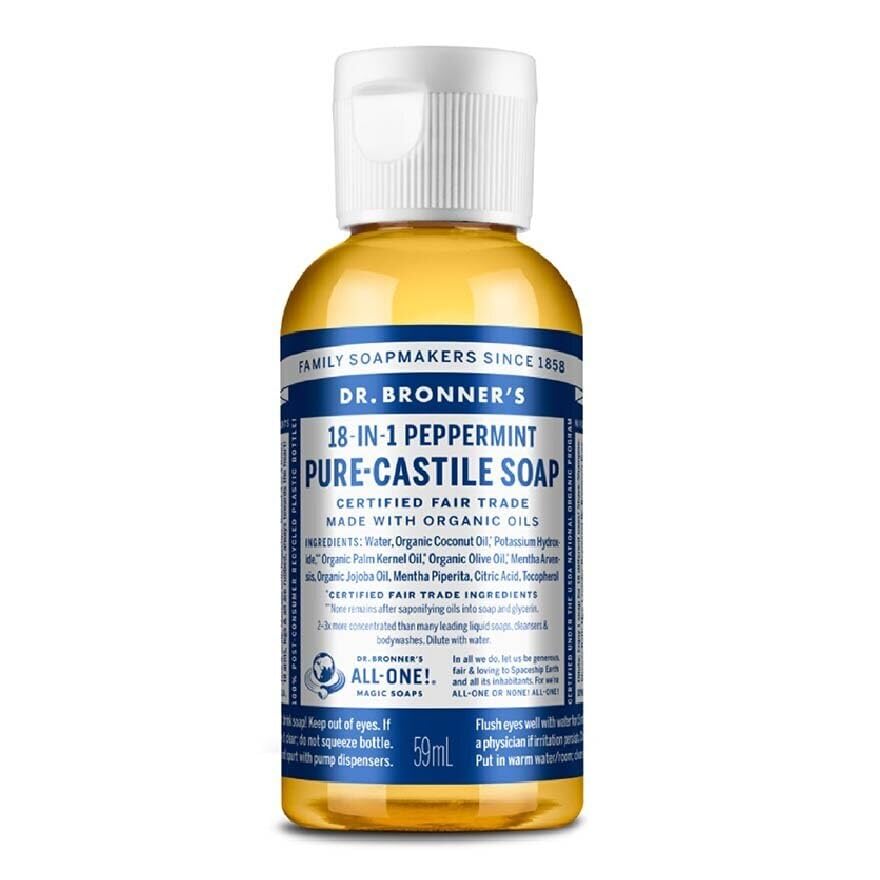 Dr. Bronner's Pure-Castile menta, jabón multiusos para rostro, cuerpo y lavado del hogar.