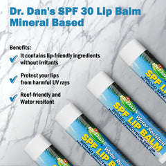 Dr. Dan's SPF30 bálsamo labial: aplicación fácil en labios con nutrición.