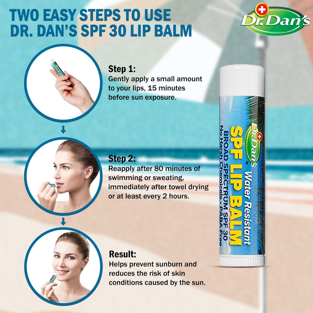 Dr. Dan's SPF30 bálsamo labial: protección diaria frente al sol y sequedad.