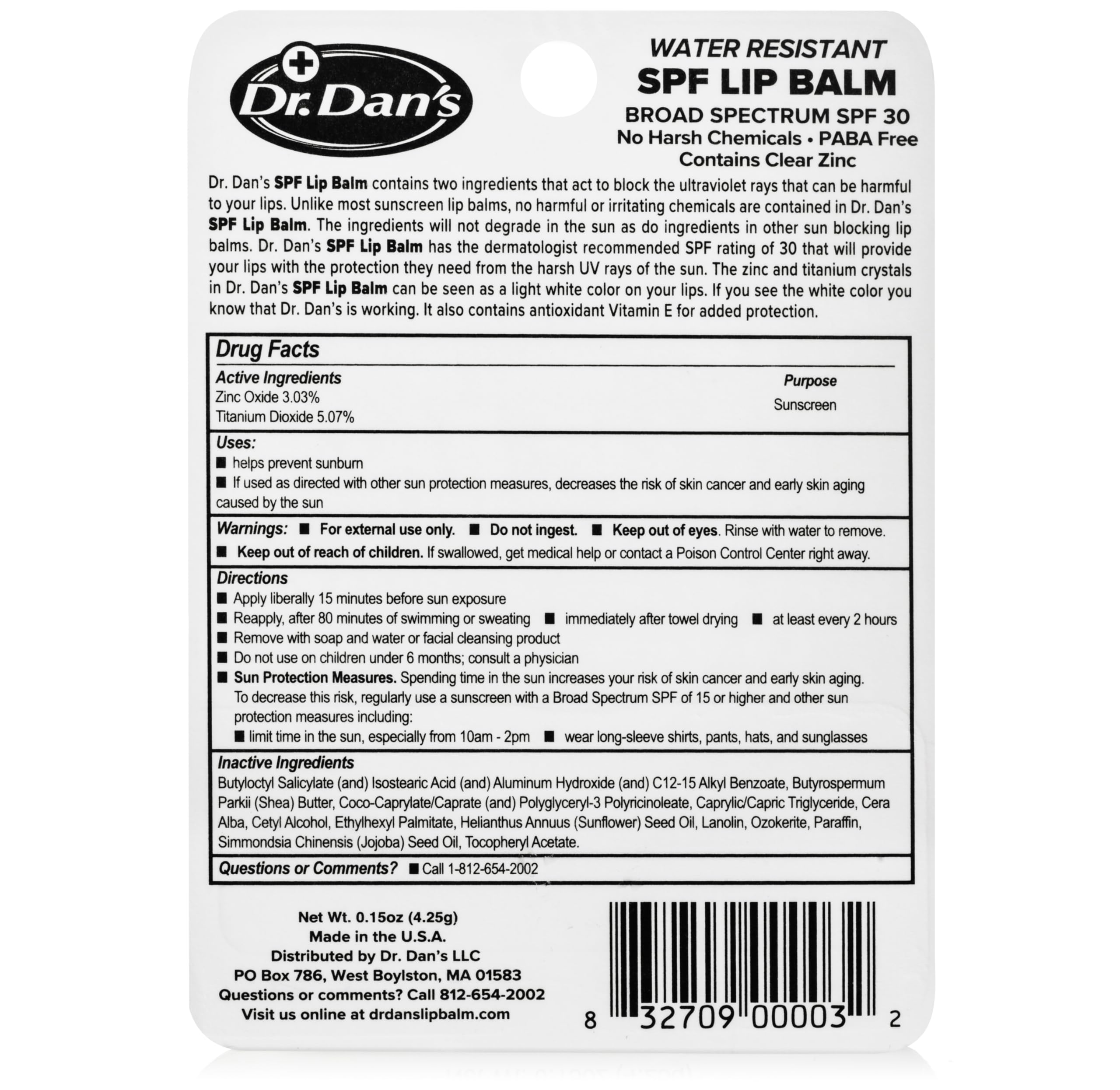Dr. Dan's SPF30 bálsamo labial: textura cremosa para hidratación suave.