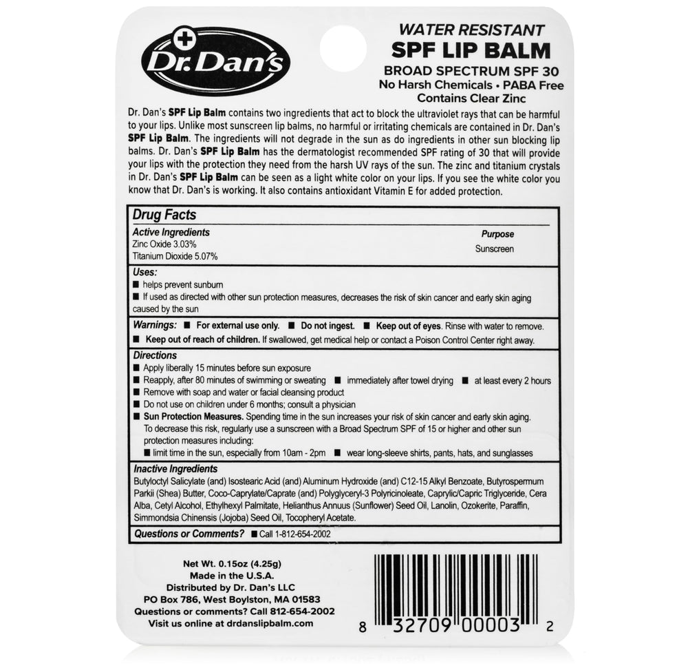 Dr. Dan's SPF30 bálsamo labial: textura cremosa para hidratación suave.