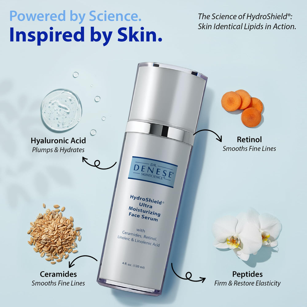 Dr. Denese HydroShield Serum piel con aspecto radiante y tono más uniforme.