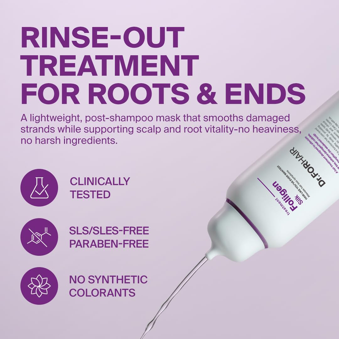 Aplicación en mano de DR.FORHAIR Folligen Silk Treatment para distribuir en el cabello