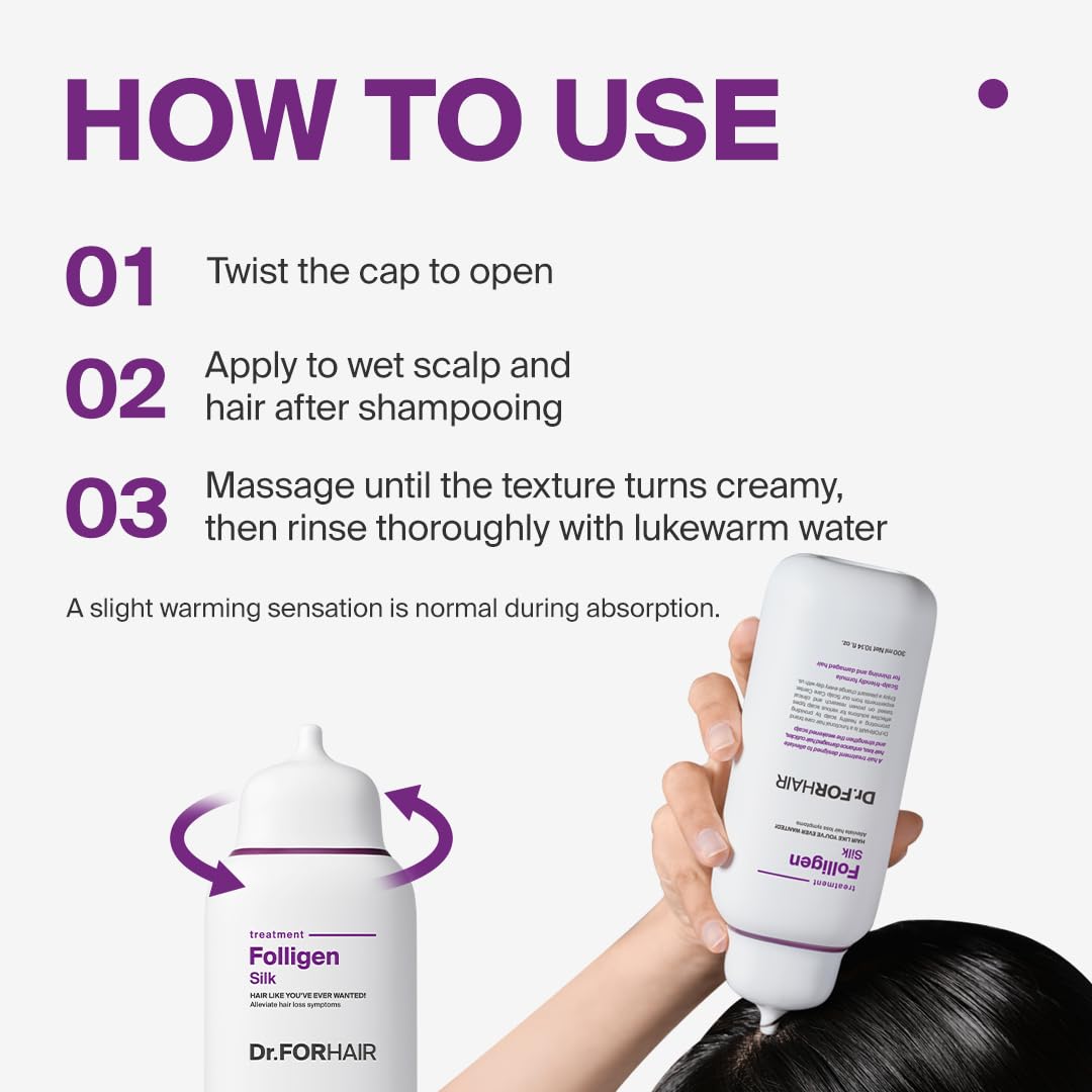 Textura cremosa de DR.FORHAIR Folligen Silk Treatment al contacto con agua