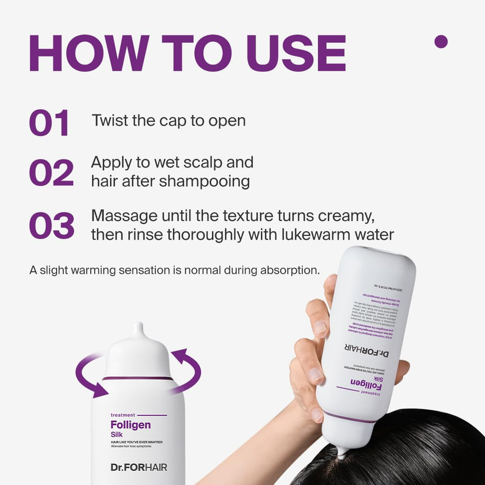 Textura cremosa de DR.FORHAIR Folligen Silk Treatment al contacto con agua