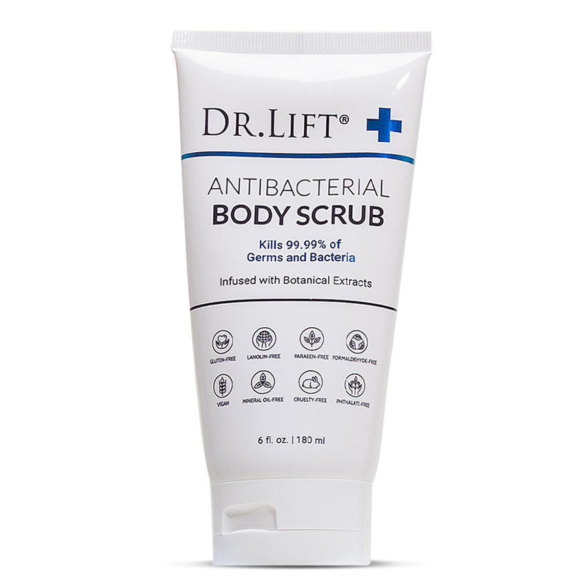 Dr. Lift exfoliante corporal antibacterial con lavanda y sal para suavizar la piel.