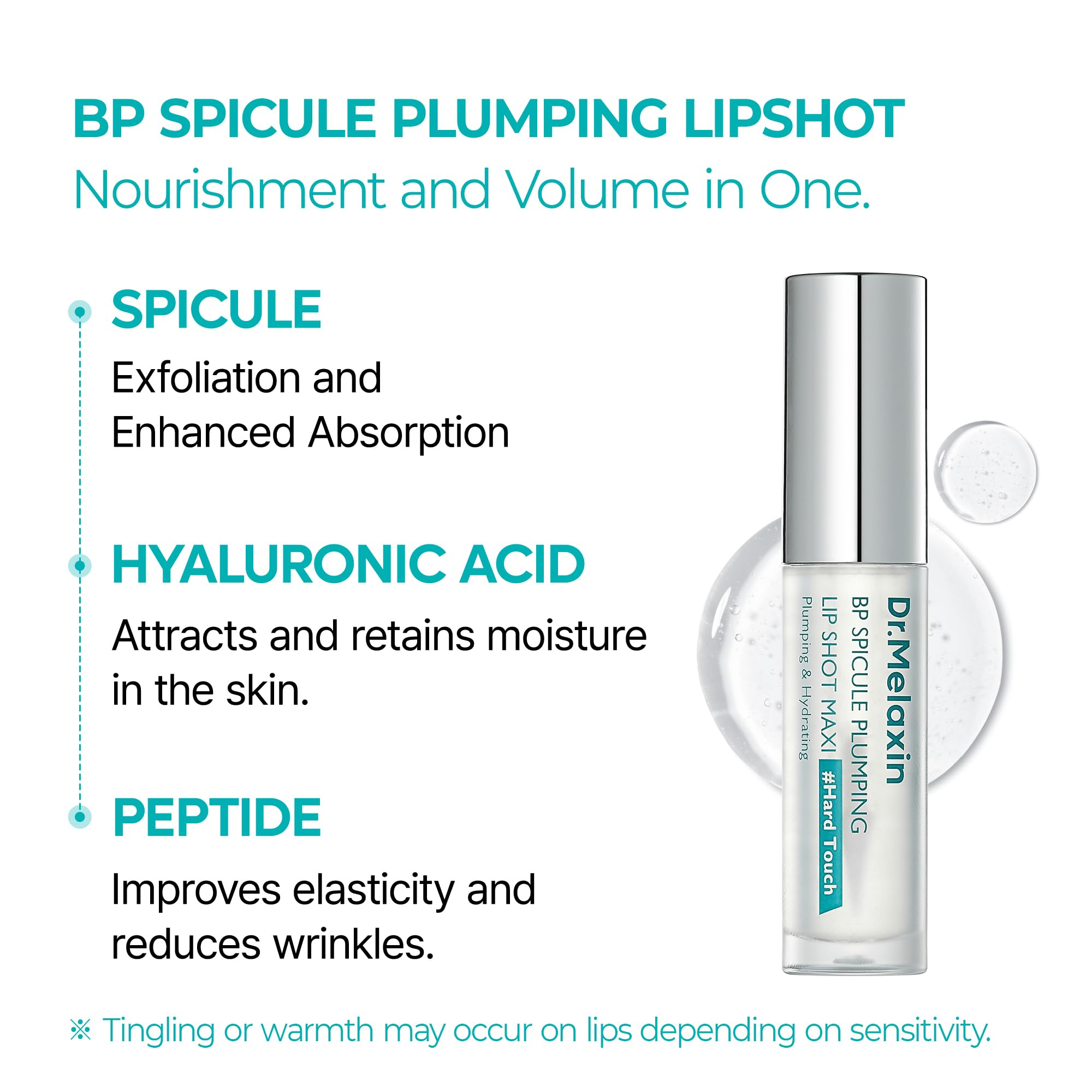 Dr.Melaxin BP Spicule Lip Shot, efecto volumen suave para un look natural.