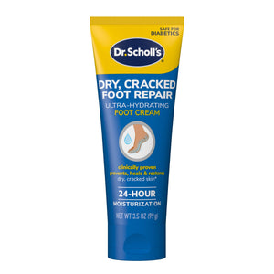 Dr. Scholl's crema para pies secos con urea 25, hidratación duradera.