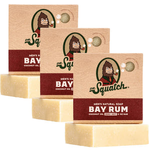 Dr. Squatch Barra Jabon Bay Rum, 3pack: aroma vigorizante para la ducha