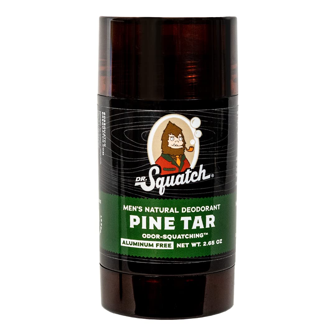 Dr. Squatch desodorante natural para hombres en embalaje, protección duradera y aroma natural
