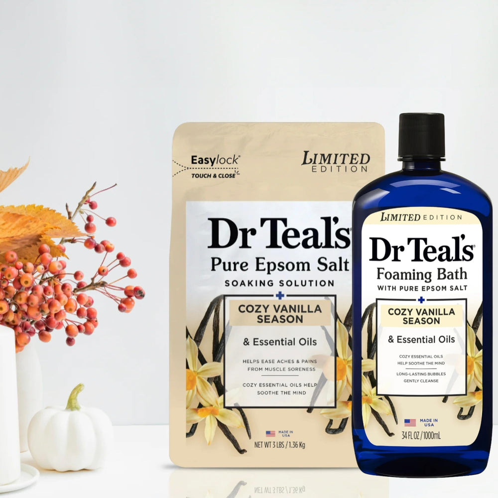 Exfoliante corporal suave al mezclar Dr Teal's Cozy Vanilla Season con gel