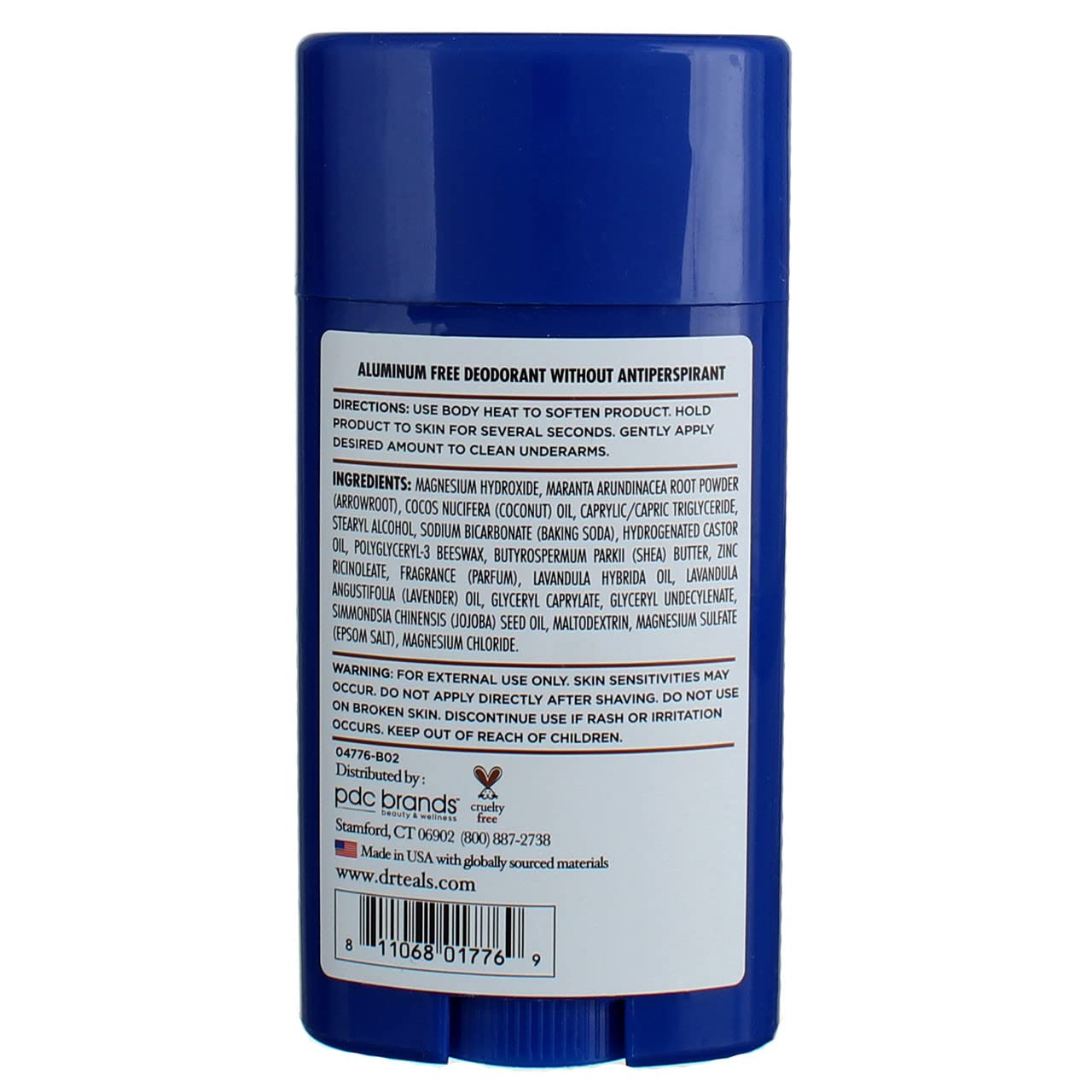Desodorante sin aluminio, envase de plástico compacto para bolso.