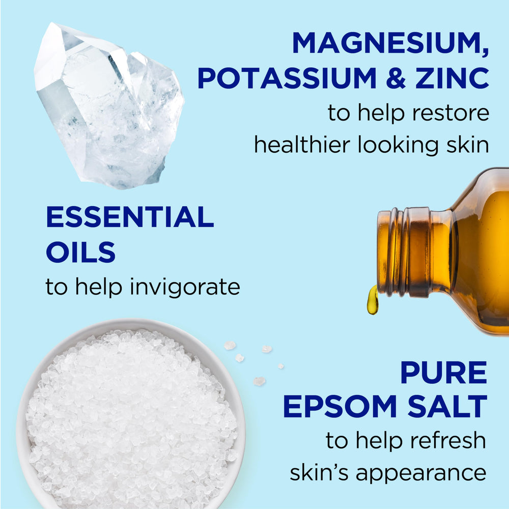 Dr Teal's Restorative Minerals pour into bath showing easy use.