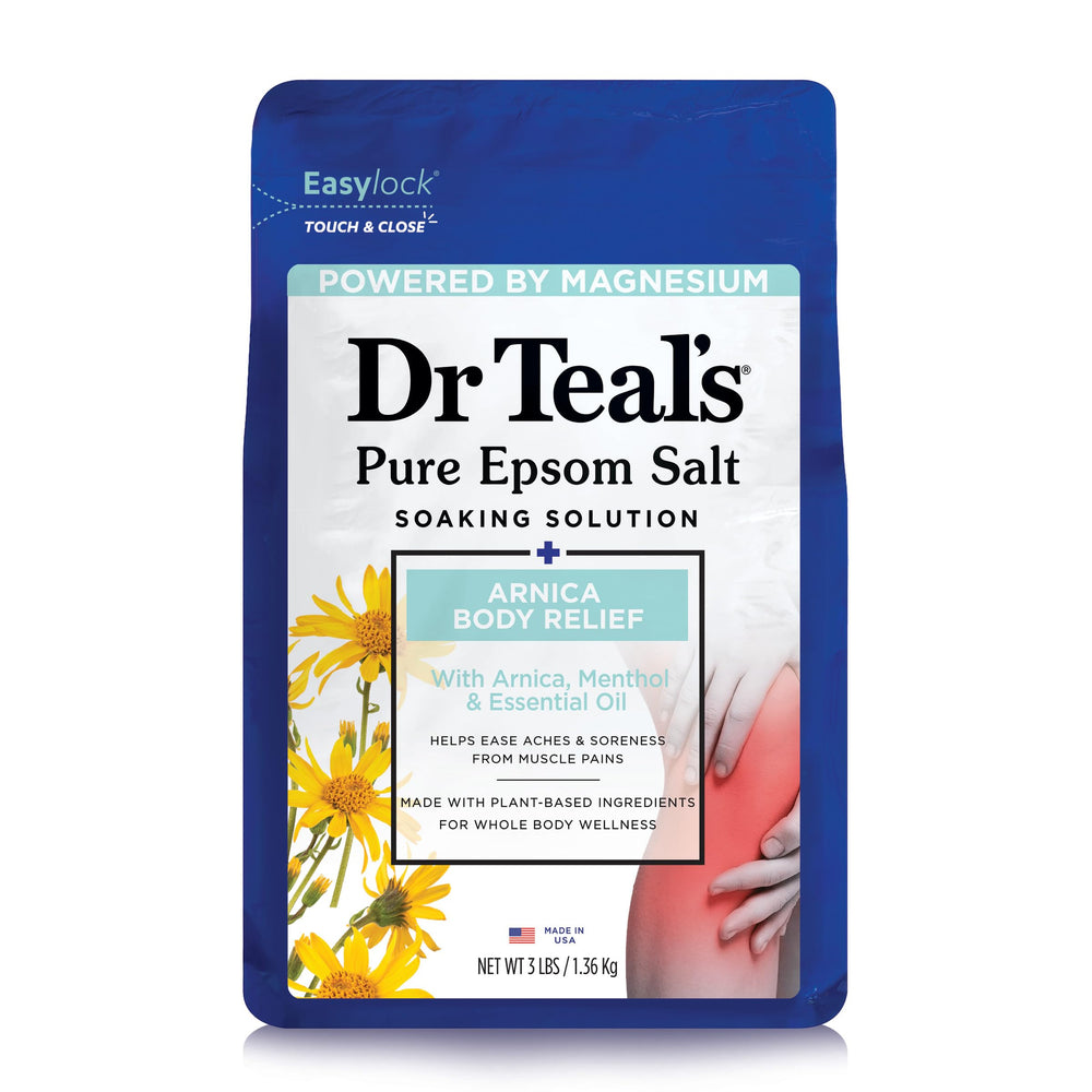 Dr Teal's Sal de Epsom Arnica Mentol para relajación muscular tras el ejercicio.