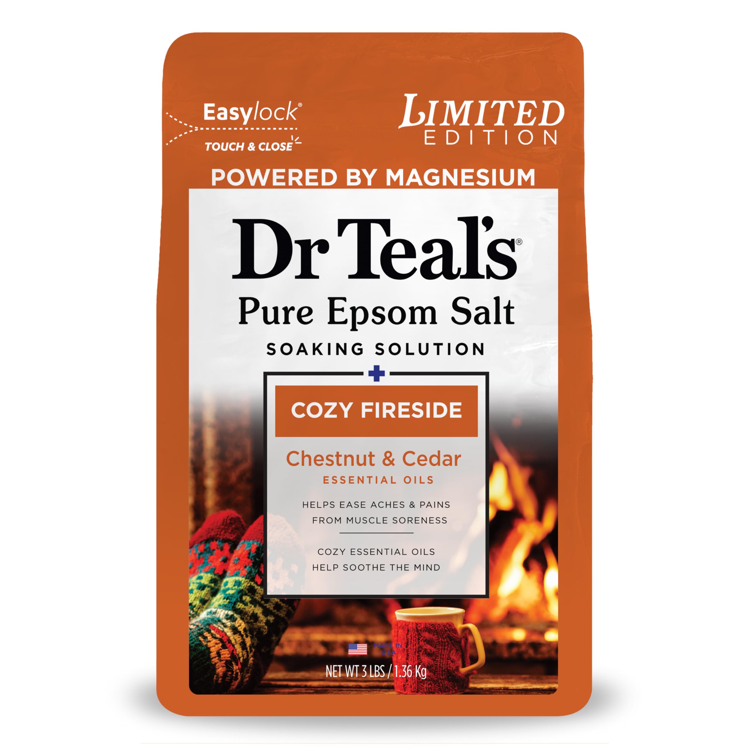 Dr Teal's sal de Epsom Fuego Acogedor en tina para relajación suave.