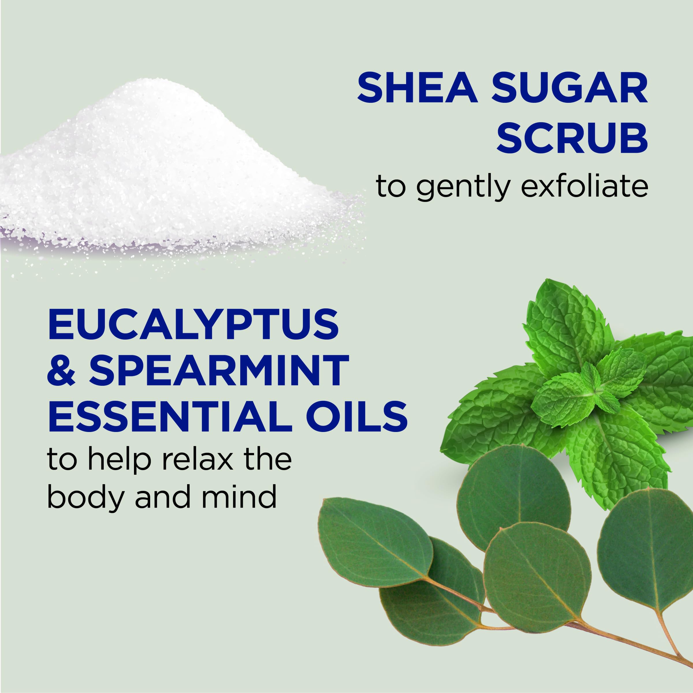Dr Teal's Shea Sugar Scrub aceites-esenciales-eucalipto-menta, aroma fresco revitalizante
