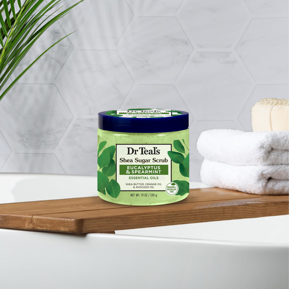 Dr Teal's Shea Sugar Scrub en baño o ducha, exfoliacion de manos