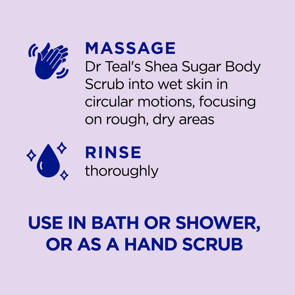 Dr Teal's Shea Sugar Scrub pack 3 unidades, aroma a lavanda.