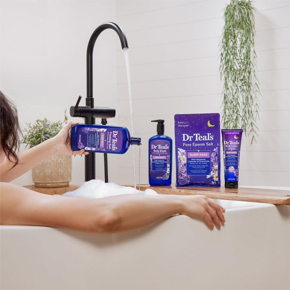 Dr Teal's Sleep Blend con aloe vera y vitamina E para piel suave.