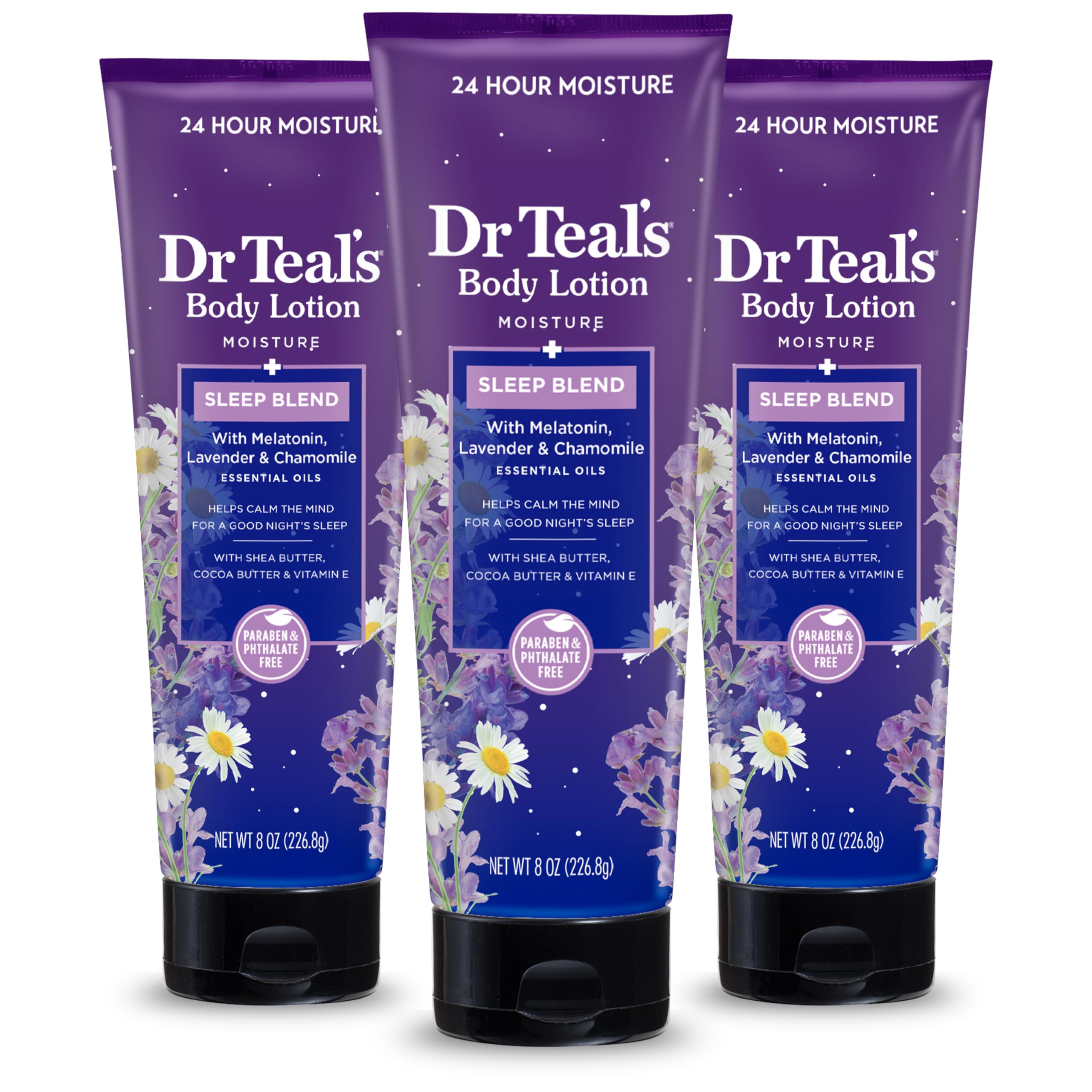 Dr Teal's Sleep Body Lotion muestra la botella, ideal para la rutina nocturna suave.
