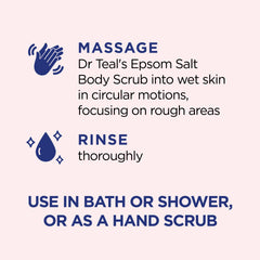 Dr Teal's textura de gránulos suaves ofrece exfoliación clara sin irritación.