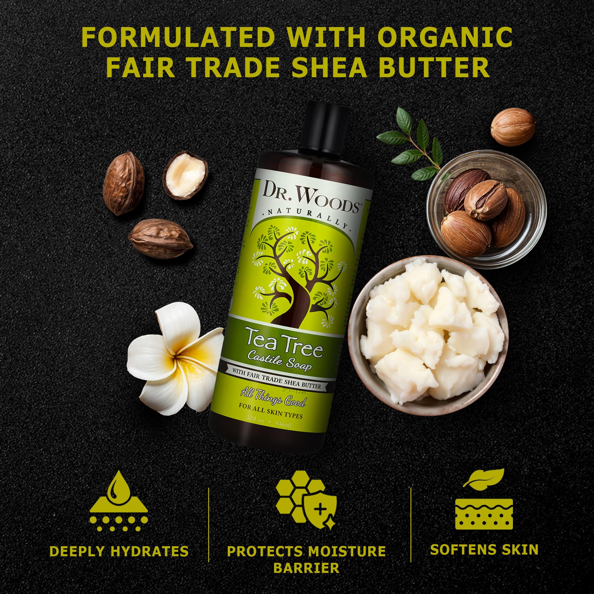 Dr. Woods Jabon Castile Tea Tree: manteca karite organica hidrata la piel