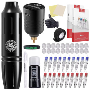 Dragonhawk kit tatuaje inalámbrico con batería 1300mAh, listo para práctica prolongada.
