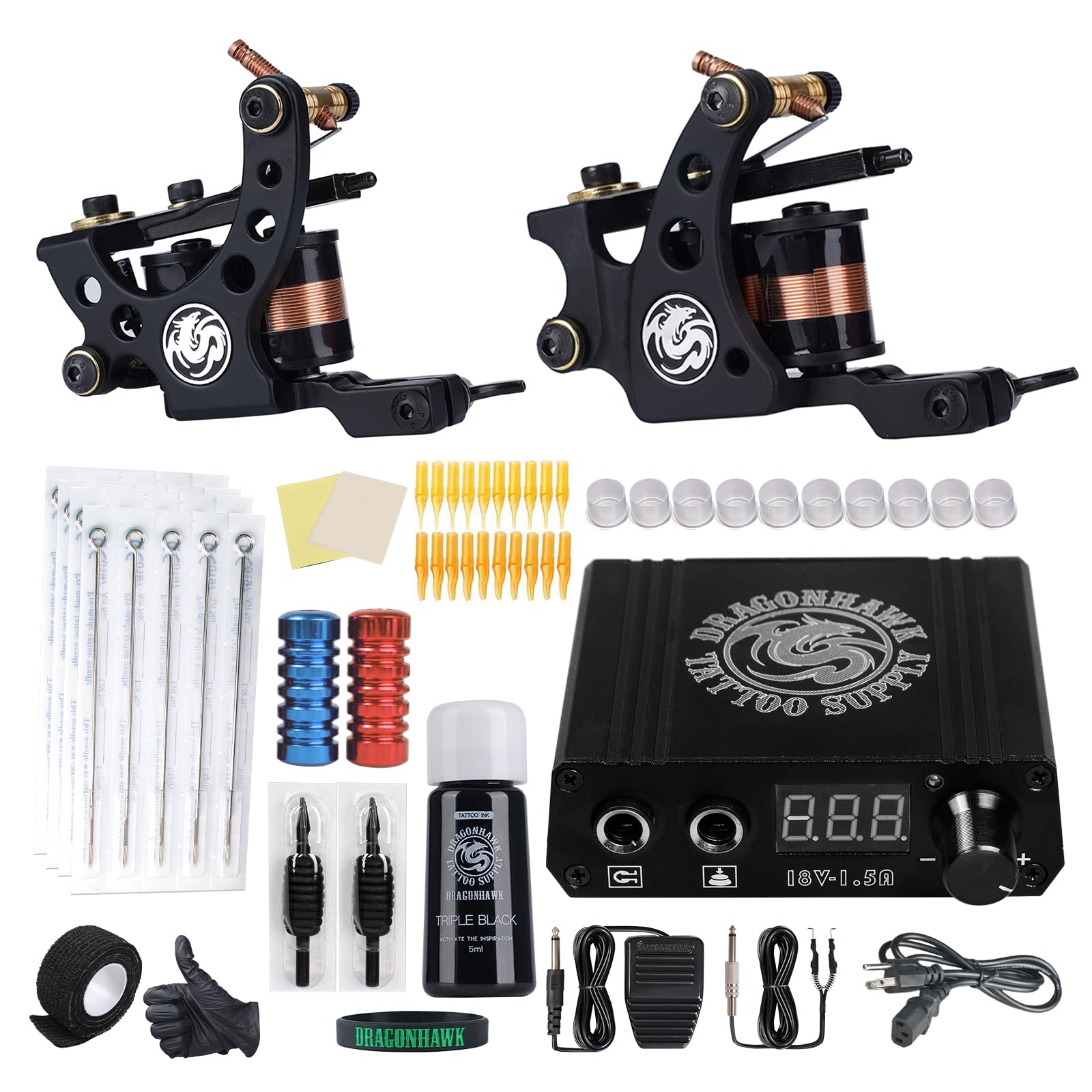 Dragonhawk Kit Tradicional Pro: dos máquinas de tatuaje para líneas y sombreados de forma estable.