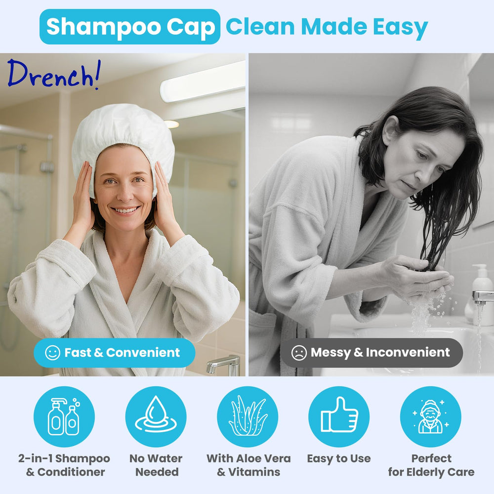 Drench! gorras de champú: aplicación caliente en 20 segundos para sensación reconfortante.