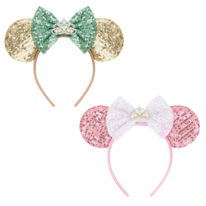 Diadema DRESHOW con orejas de ratón y arco brillante para fiestas.